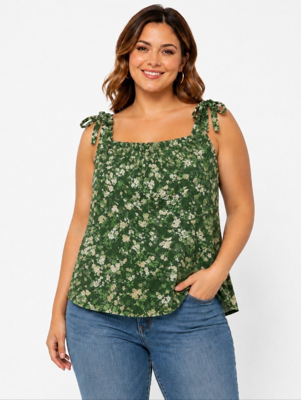 Reformation Plus Size Top Women's 24 Green Floral Sleeveless Blouse Cottagecore